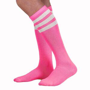 Fluorescent Neon Pink Knee High Tube Socks Adult Size Glows Under Black Light